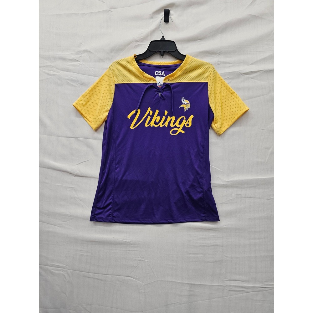 Minnesota Vikings NFL Lace Up Jersey‎ Shirt Purple Gold Womens Medium CSA 506174